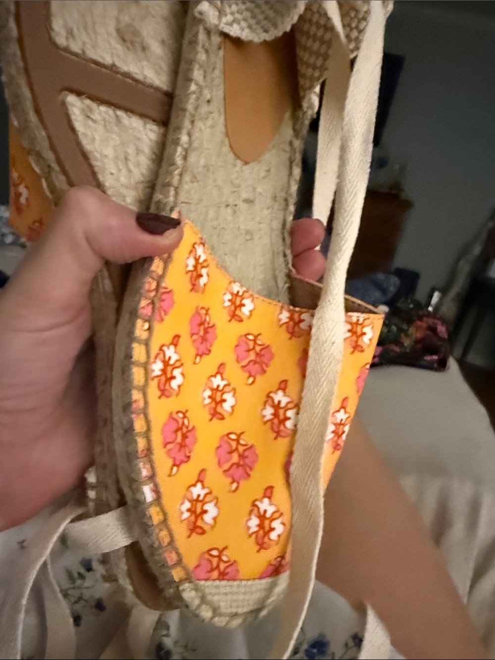 J. Crew Yellow Espadrilles with Pink Floral Print
